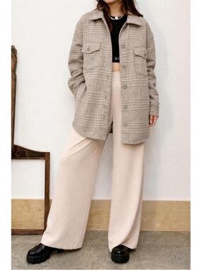 Joie Plaid Button-Front Shacket - Taupe/Beige Medium NWOT